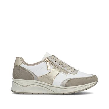 Rieker Laced Wedge Trainer With Side Zip - White Combi